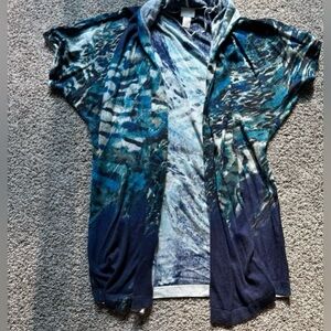 Chico's Navy and White Textured Cardigan